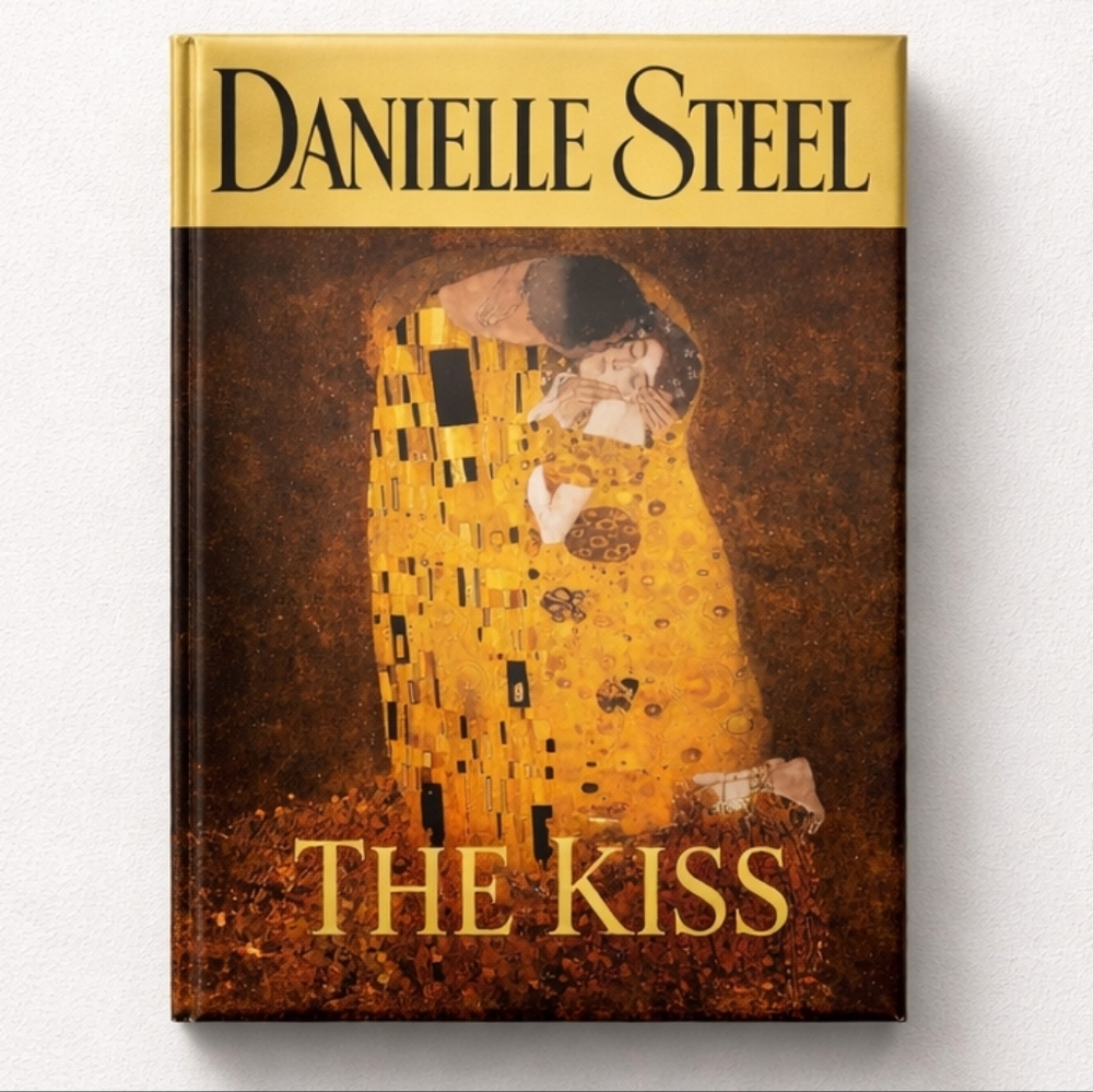 Danielle Steel Vintage Novel 'The Kiss' Hardcover Book-Gold and Brown Dust Cover